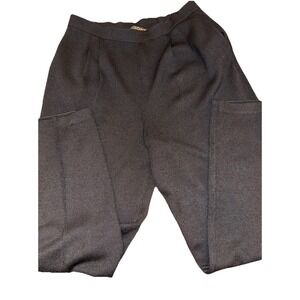 St. John Knits Basics Pants W Size 8 Black Knit Stretch Elastic Waist Wide Leg